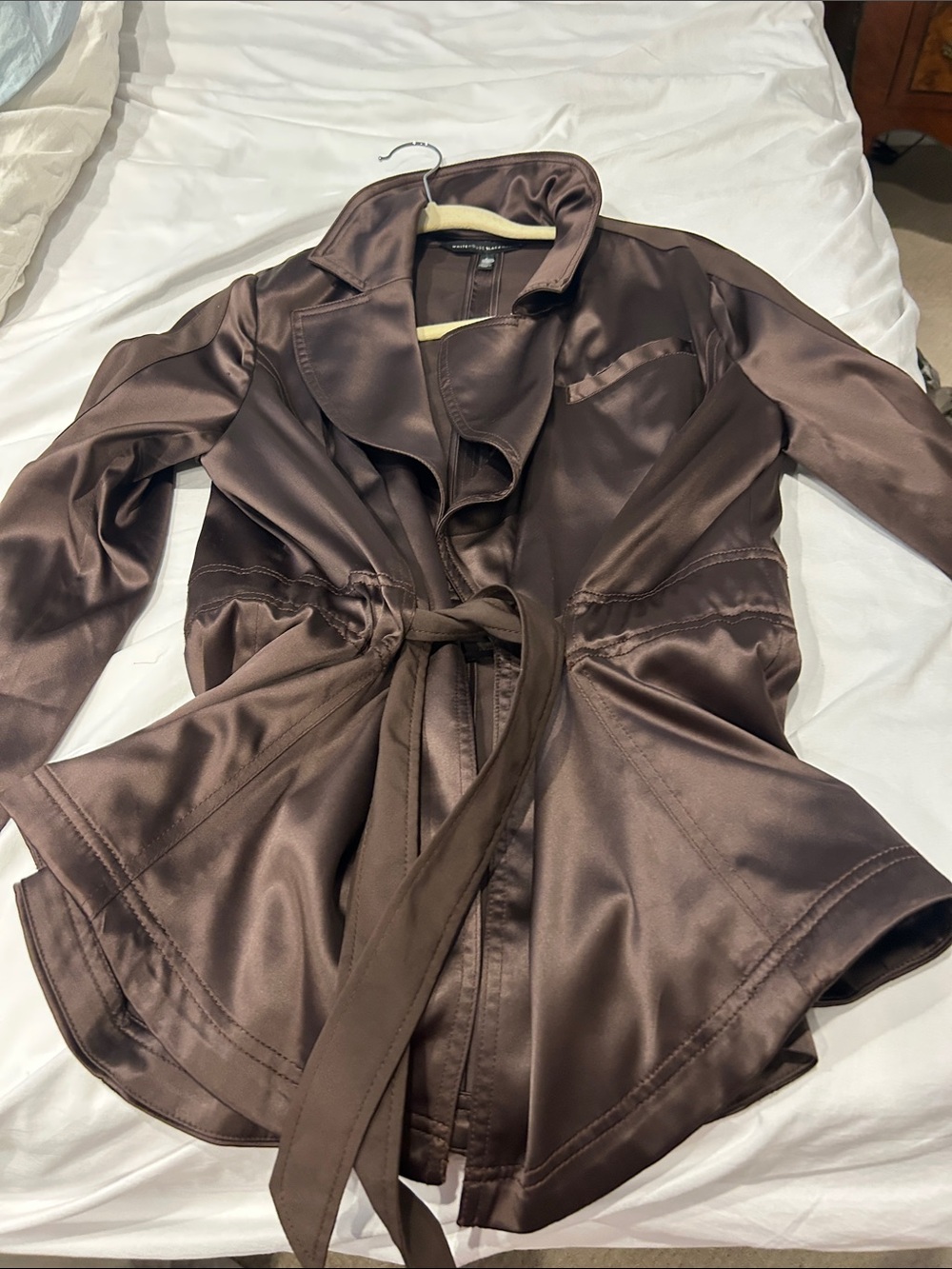White House Black Market Brown Satin Waist-Tie Blazer